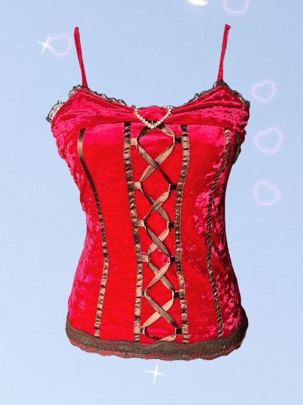Red Velvet Lace-Up Cami Top
